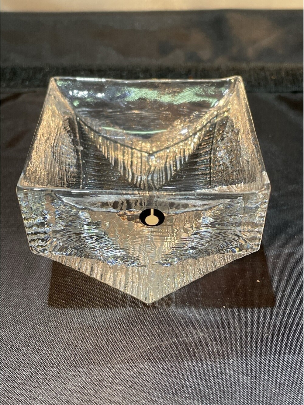 Pukeberg Sweden Geometric Glass Ashtray / Dish Circa 1960 by Eva Englund Sticker